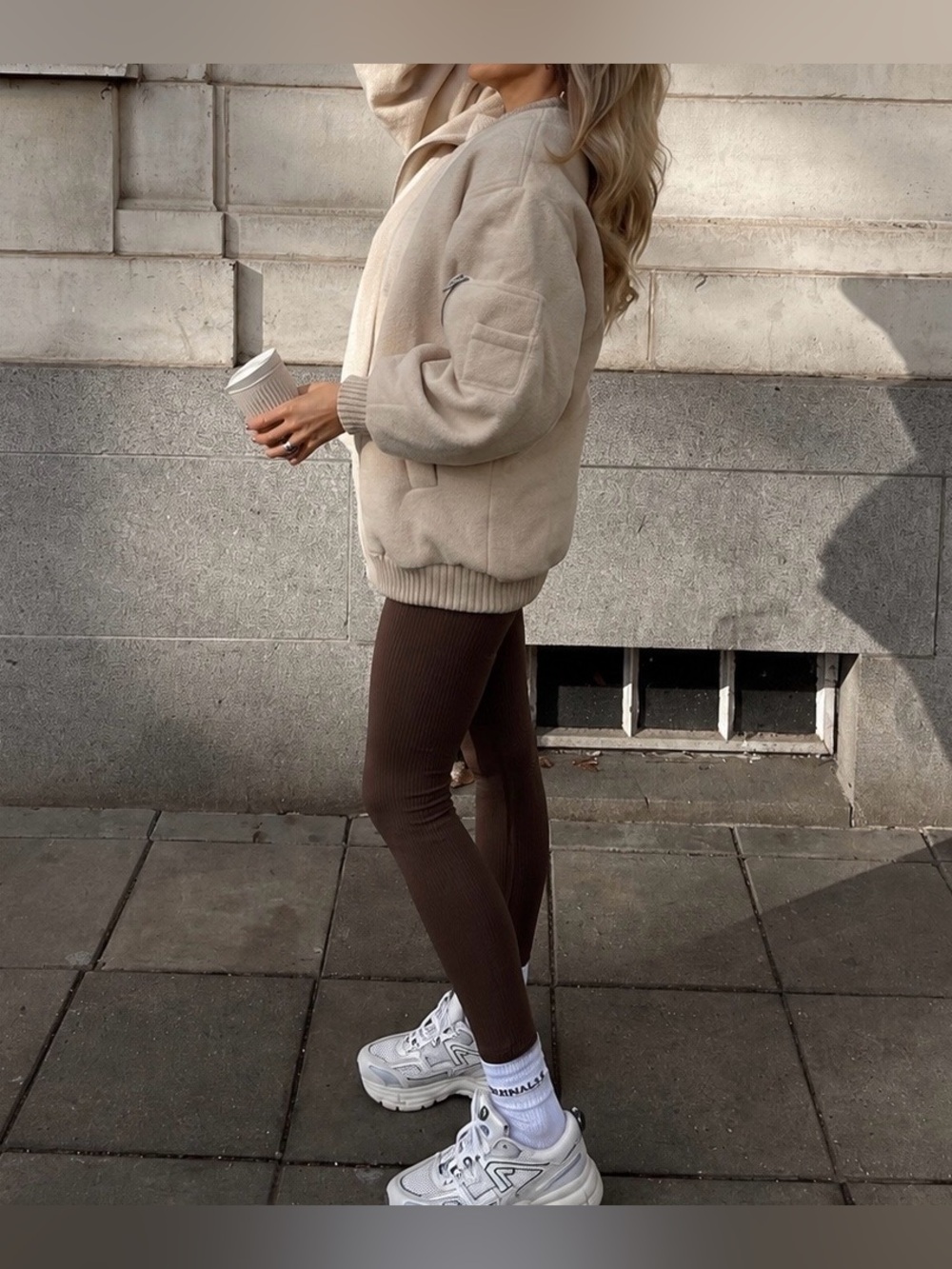 H&M crossover v-waist leggings ribbed chocolate brown